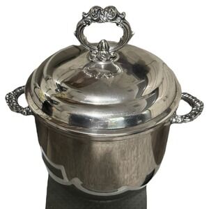 VTG Leonard Silverplate Ice Bucket Regency Style Lid Milk Glass Lined Barware
